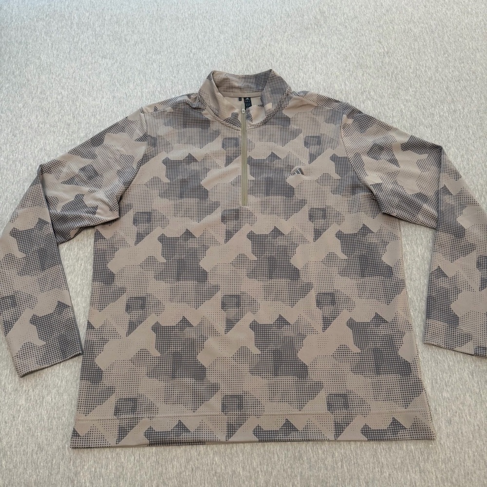 Adidas Men’s XL Go-To Printed Quarter-Zip Pullover Putty Beige
